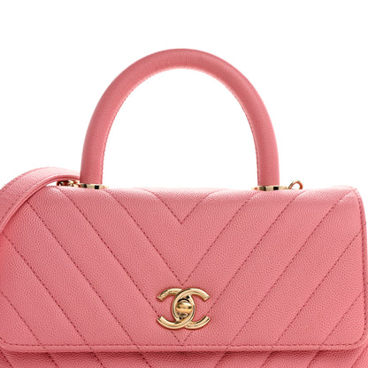 Chanel Caviar Chevron Quilted Mini Coco Handle Flap Pink 8 of 10
