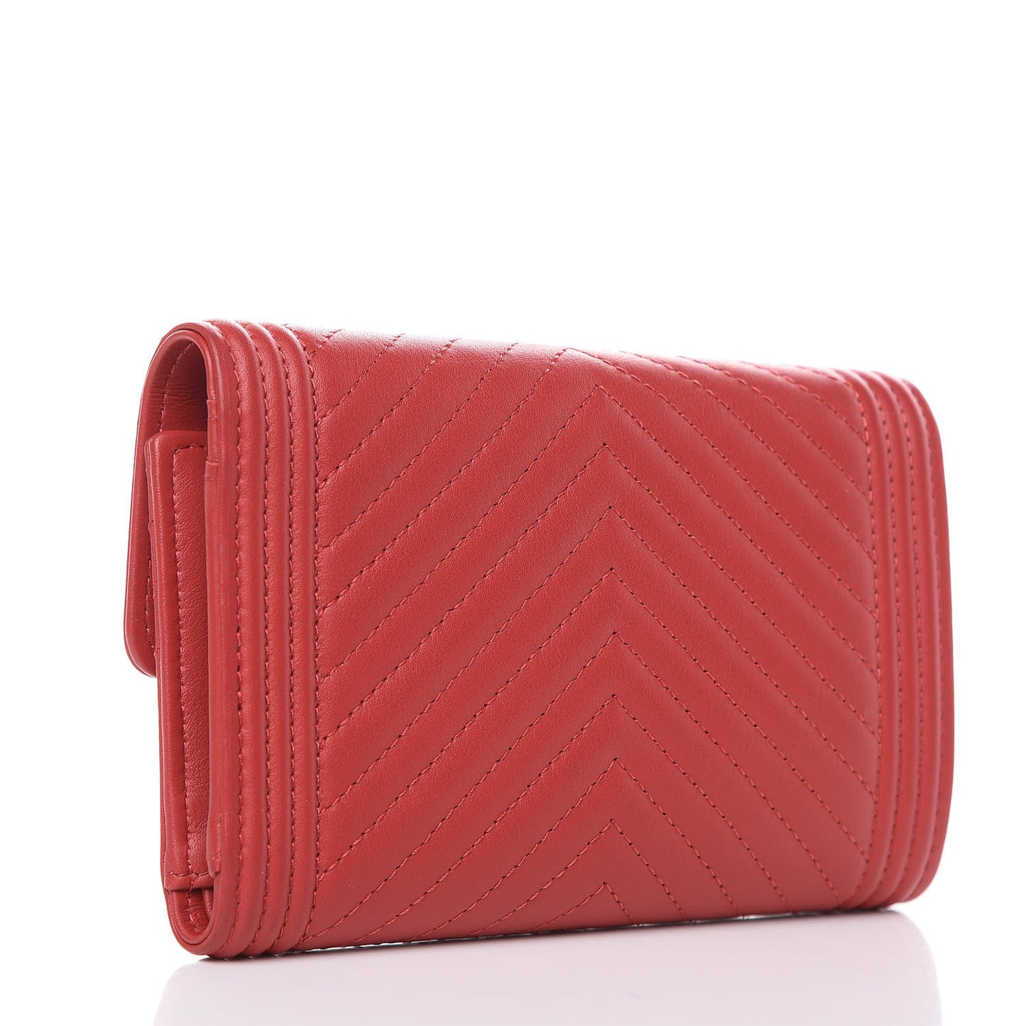 Lambskin Chevron Quilted Boy Flap Wallet Red