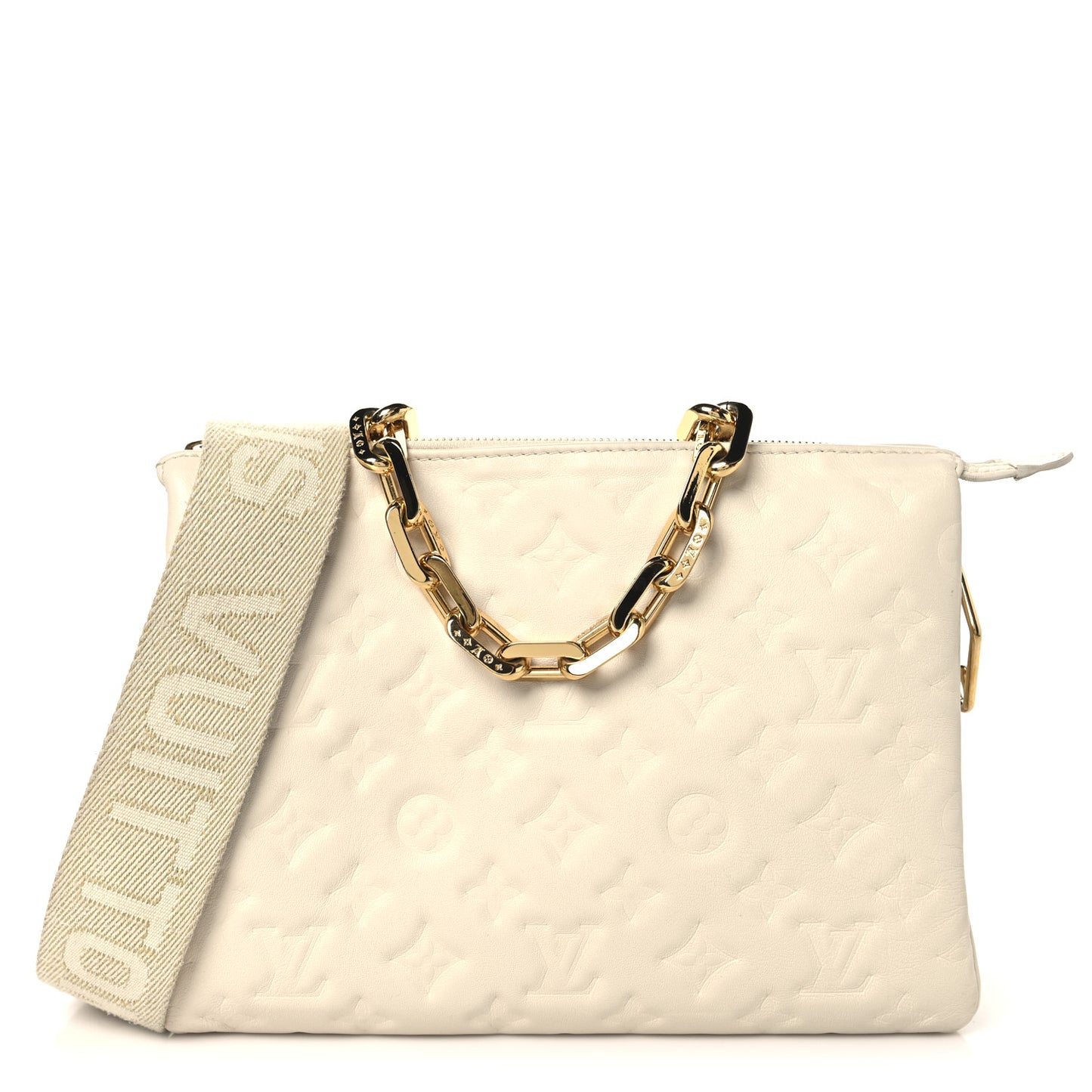 Lambskin Embossed Monogram Coussin PM Beige Cream