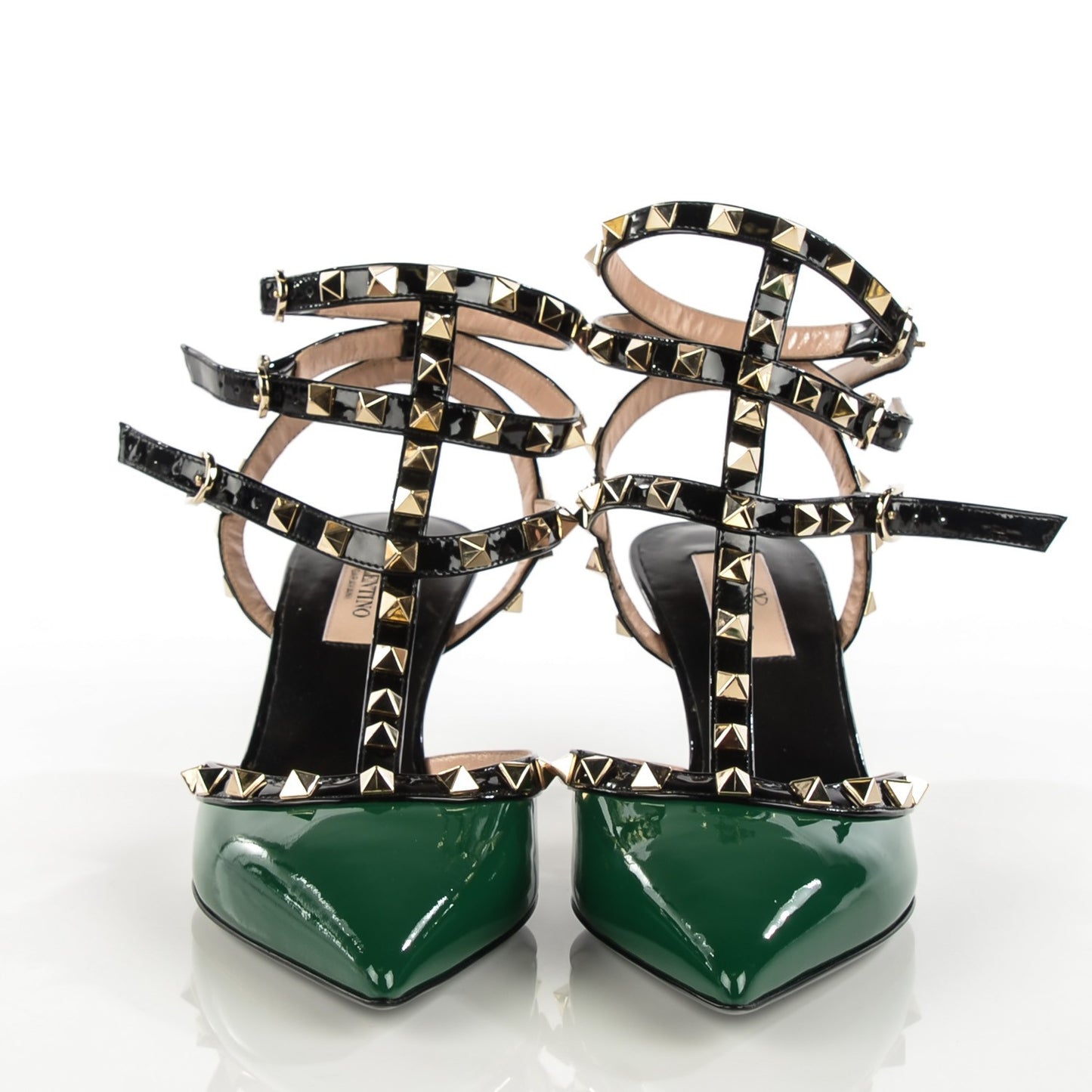 Patent Rockstud Ankle Strap 65mm Pumps 38 Smeraldo Black