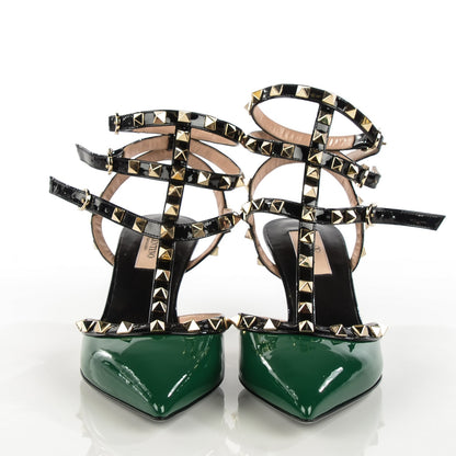 Valentino Garavani Patent Rockstud Ankle Strap 65mm Pumps 38 Smeraldo Black 2 of 7
