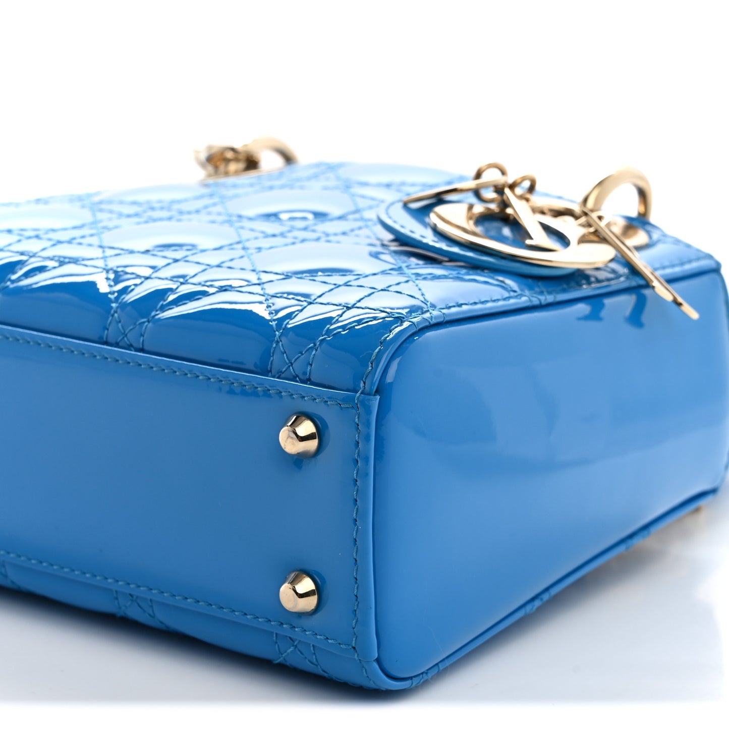Patent Cannage Mini Lady Dior Blue