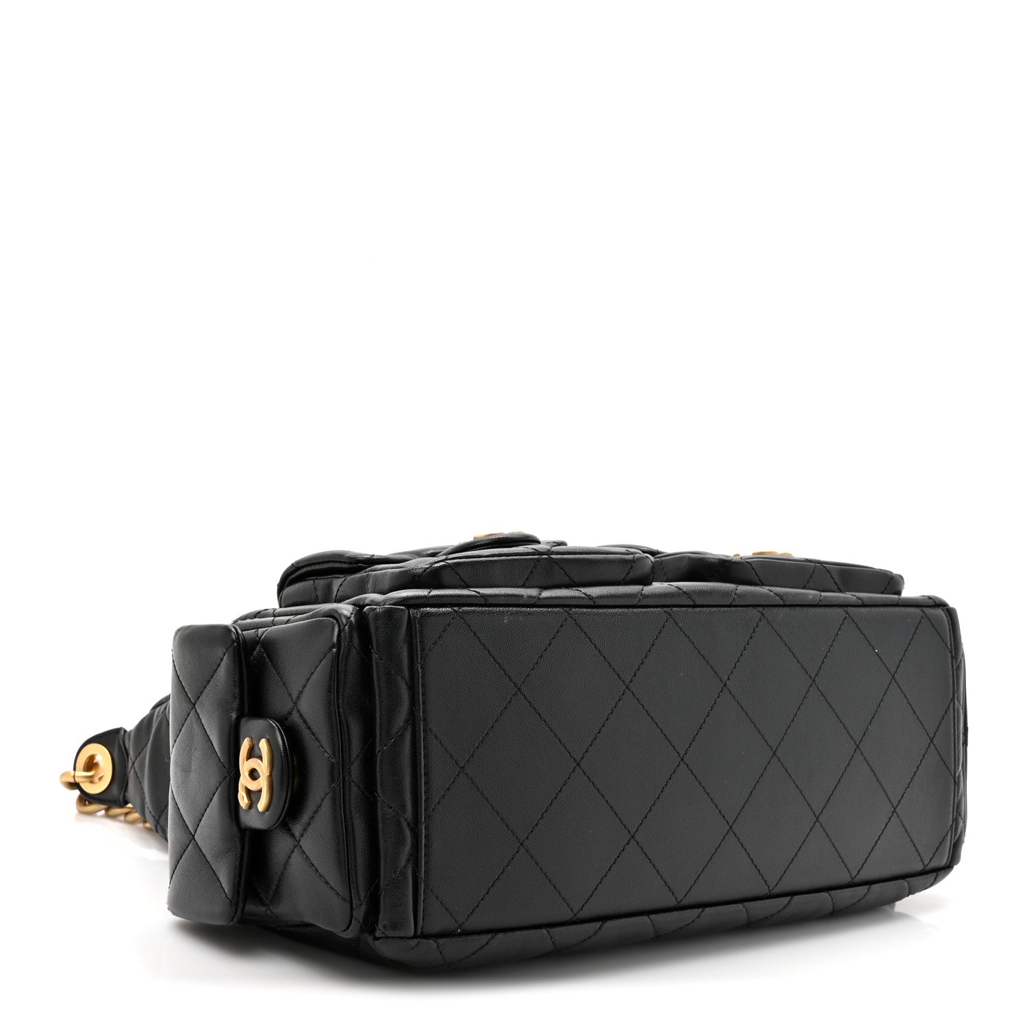 Chanel Shiny Lambskin Quilted Trendy Pockets Hobo Black Black 4 of 10