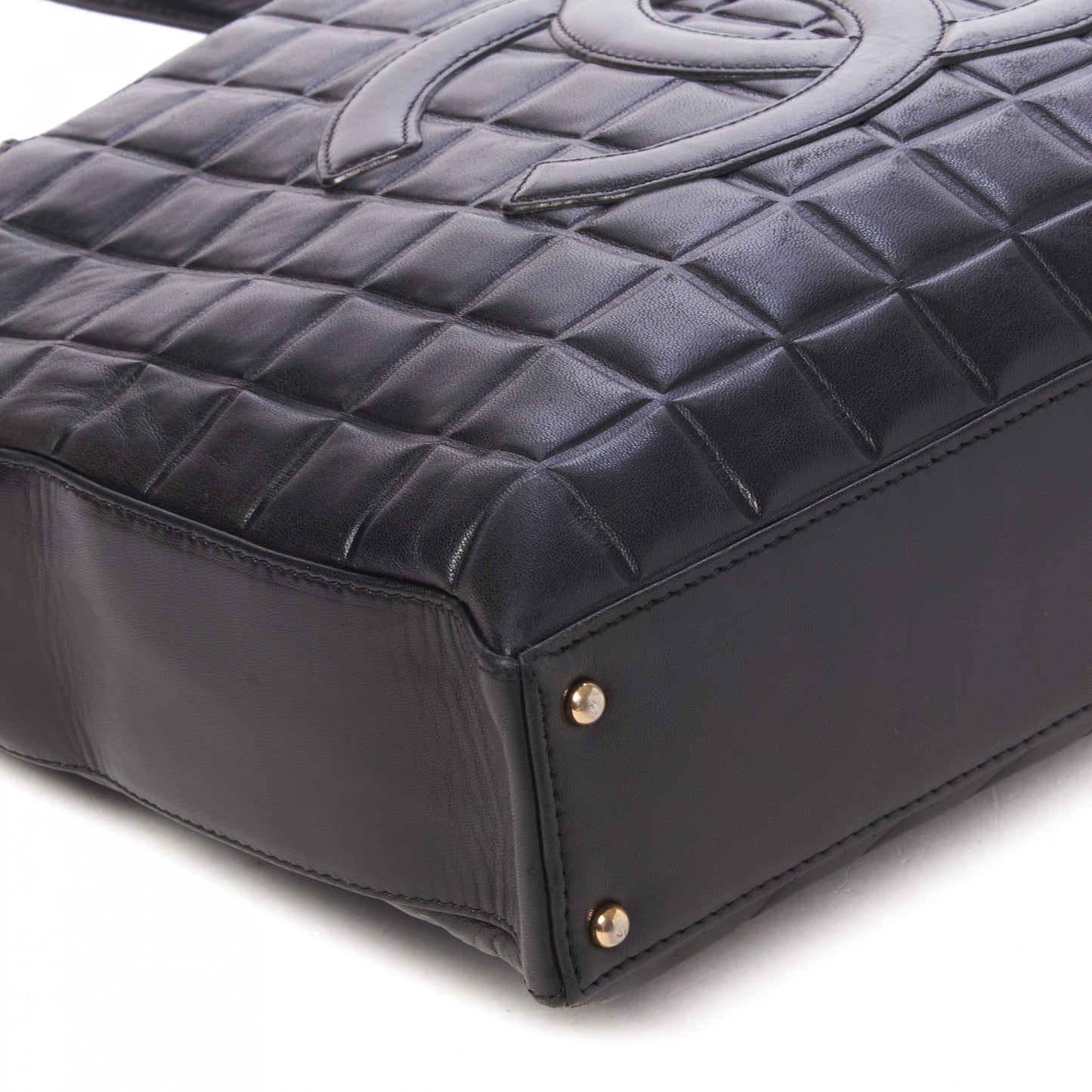 Lambskin Quilted Chocolate Bar Large Tote Black