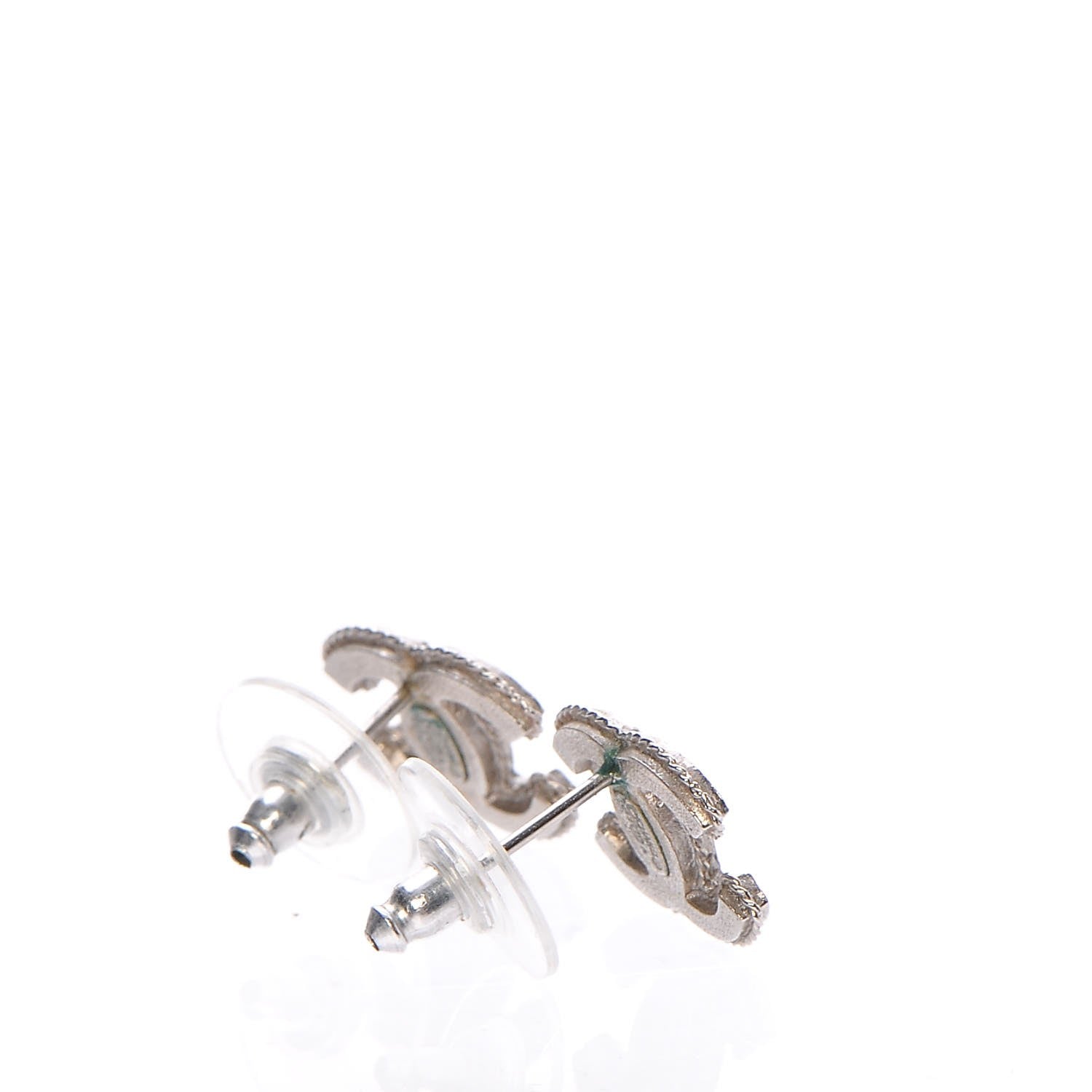 Chanel Hammered CC Earrings Silver 3 of 8