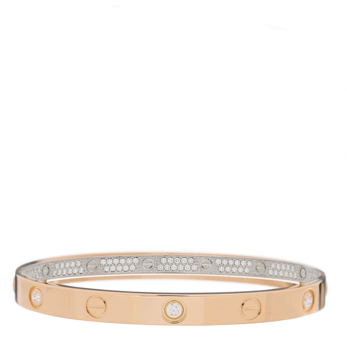 18K Pink White Gold Diamond Double LOVE Paved Bracelet 16