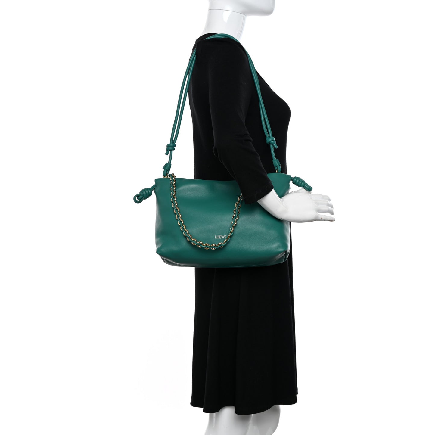 Mellow Nappa Medium Donut Chain Flamenco Knot Clutch Emerald Green