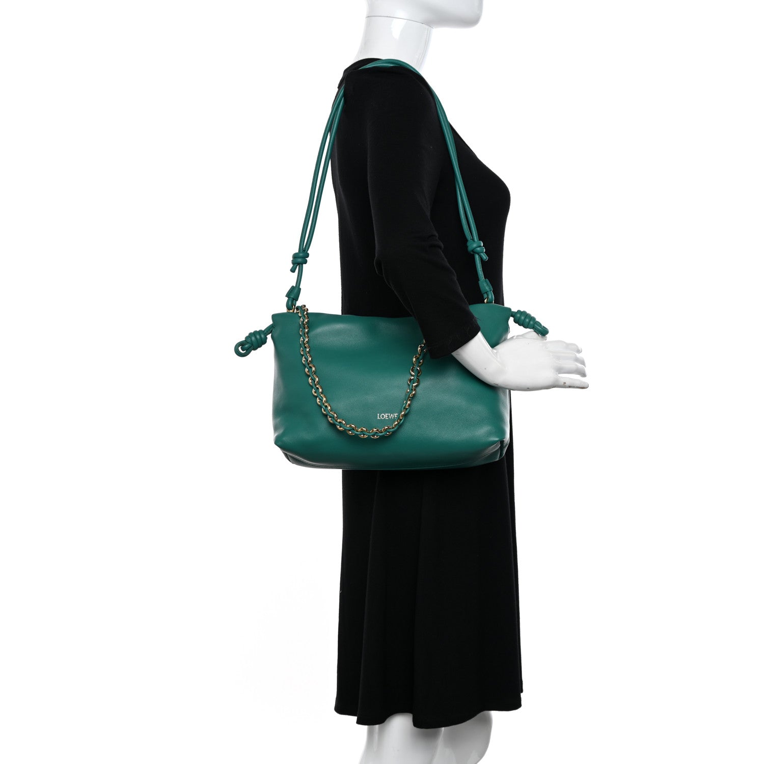 Loewe Mellow Nappa Medium Donut Chain Flamenco Knot Clutch Emerald Green 2 of 10