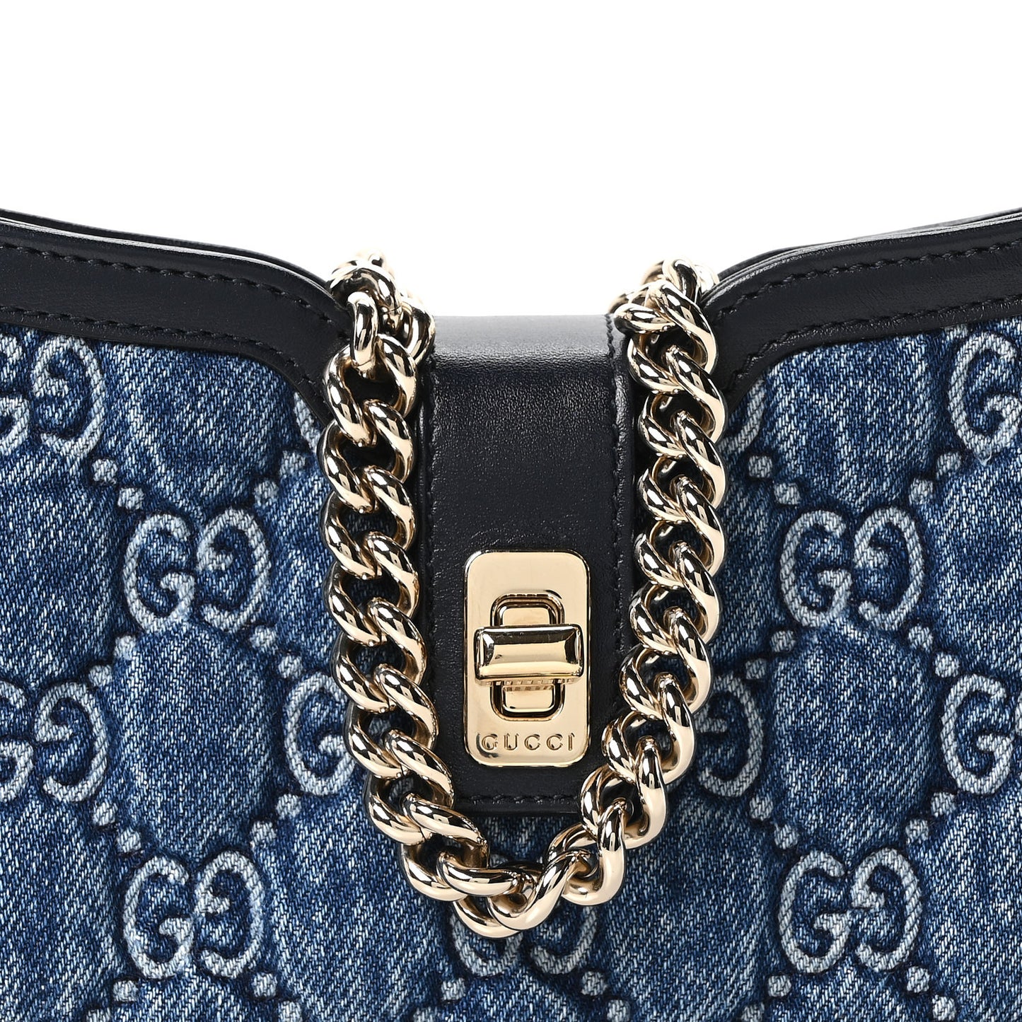 Denim GG Monogram Mini Moon Side Shoulder Bag Blue