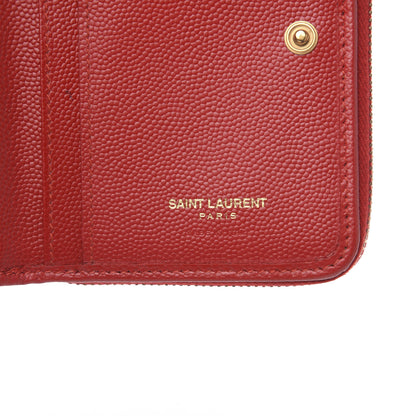 Saint Laurent Grain De Poudre Matelasse Chevron Monogram Compact Zip Around Wallet Red 5 of 7