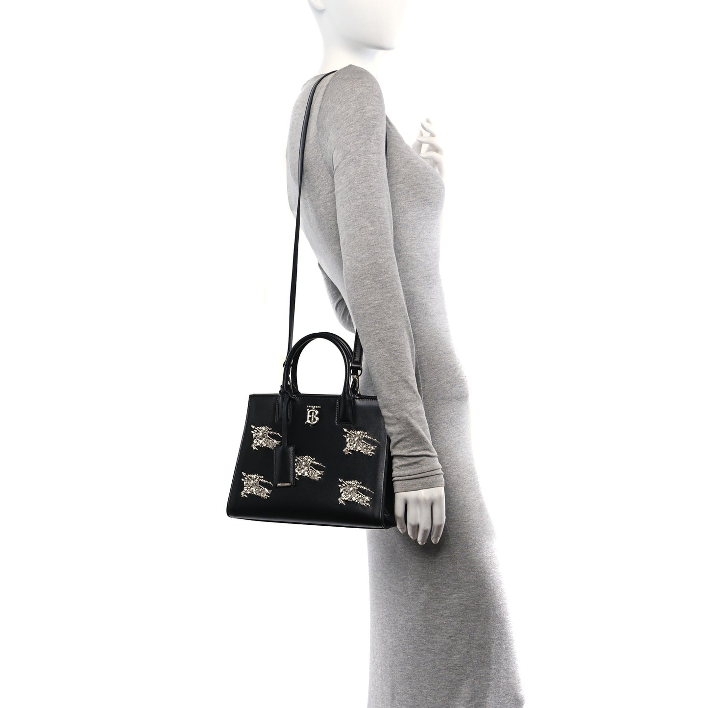 Calfskin Crystal Equestrian Knight Small Frances Tote Black