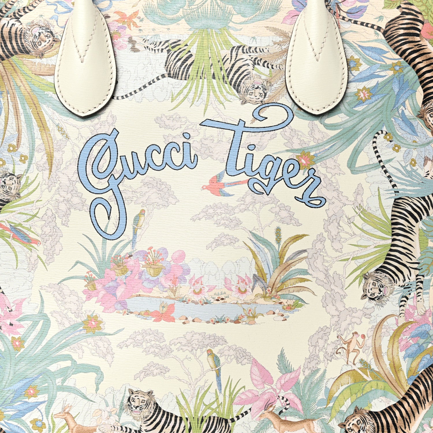 Gucci New Shangai Calfskin Tiger Savanah Textured Calfskin Medium Tote Chalky White Multicolor 8 of 15