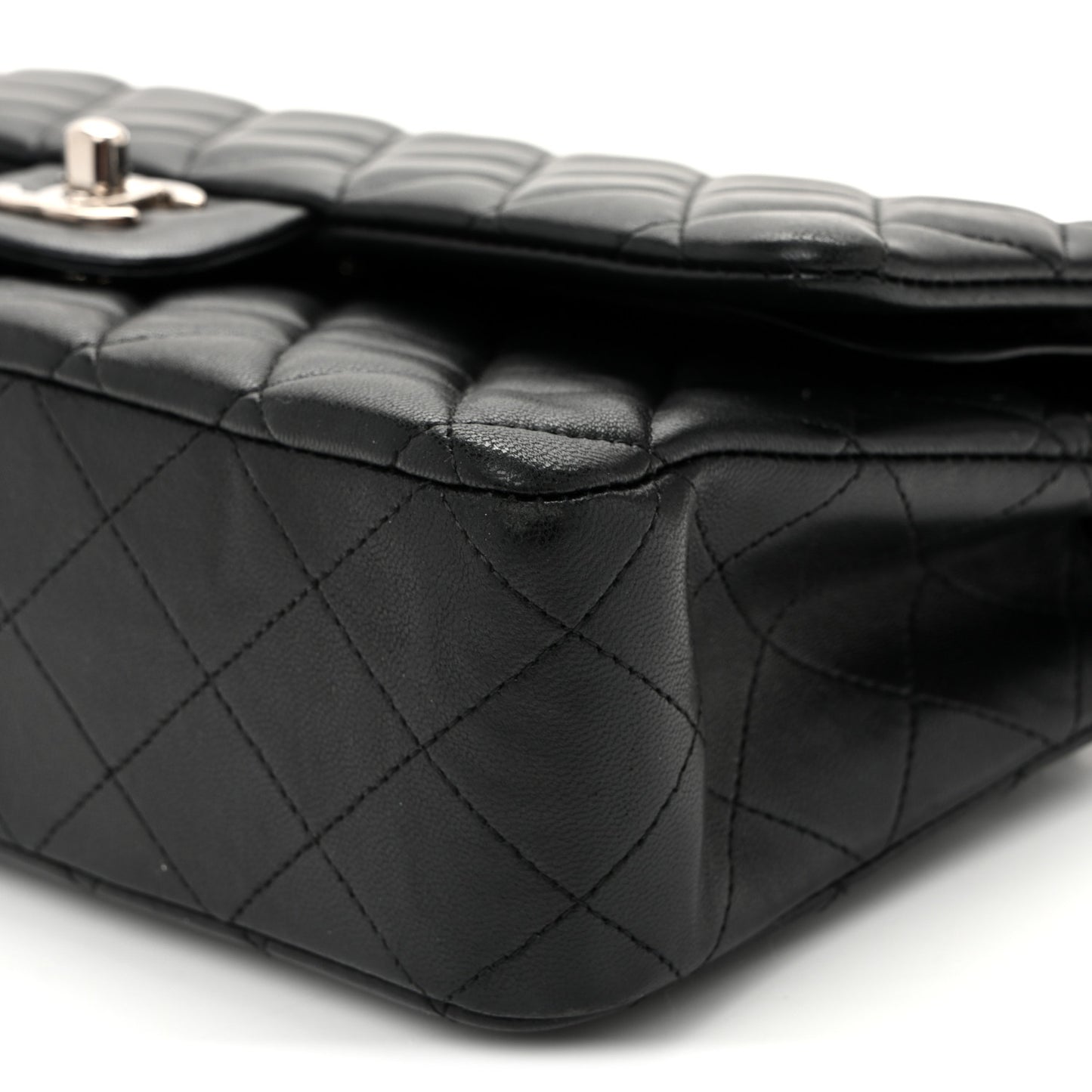 Lambskin Quilted Medium Double Flap  Black