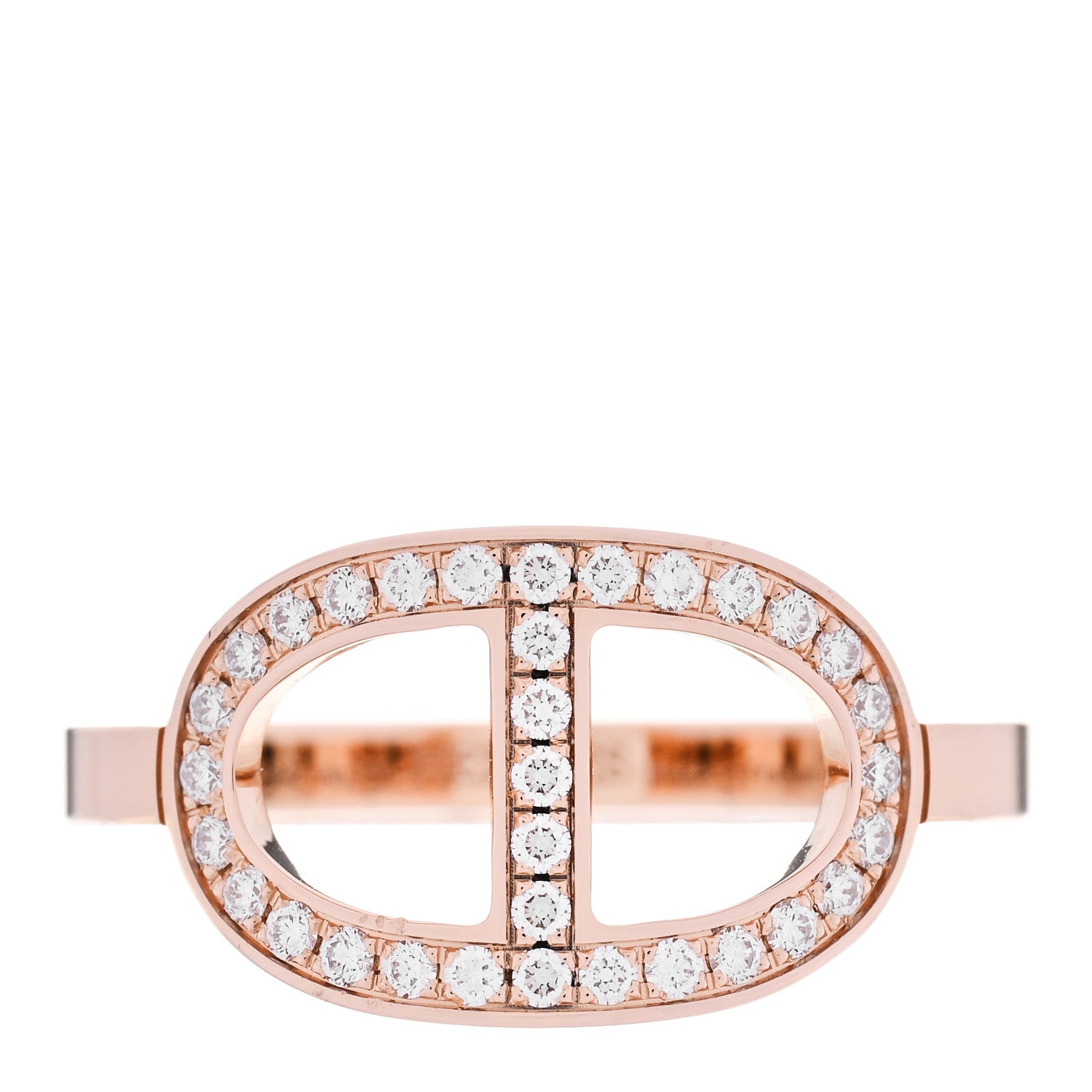Hermes 18K Rose Gold Diamond MM Chaine d'Ancre Contour Ring 52 6 1 of 5