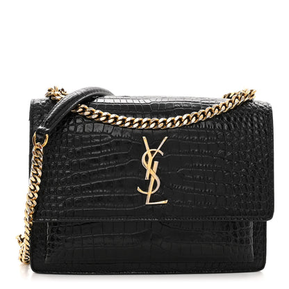 Saint Laurent Calfskin Crocodile Embossed Medium Monogram Sunset Black 1 of 10
