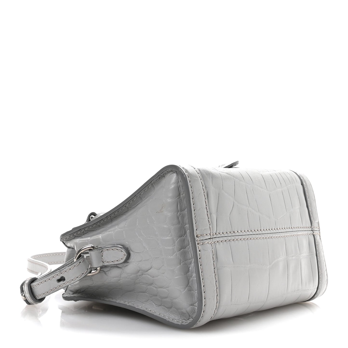Calfskin Crocodile Embossed Mini Skull Padlock Zip Around Tote Grey