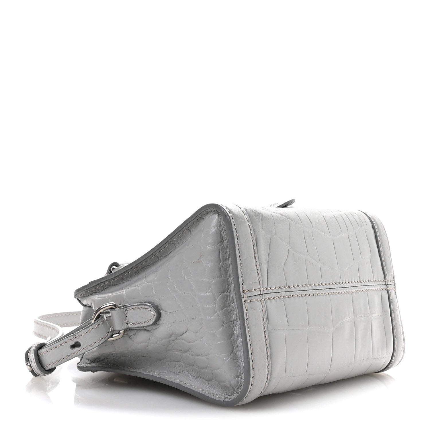 Alexander McQueen Calfskin Crocodile Embossed Mini Skull Padlock Zip Around Tote Grey 4 of 11