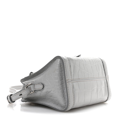 Alexander McQueen Calfskin Crocodile Embossed Mini Skull Padlock Zip Around Tote Grey 4 of 11