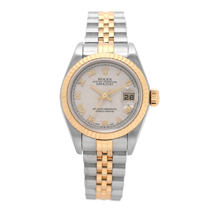 Rolex Stainless Steel 18K Yellow Gold 26mm Oyster Perpetual Datejust Watch White Pyramid Roman 79173 1 of 5