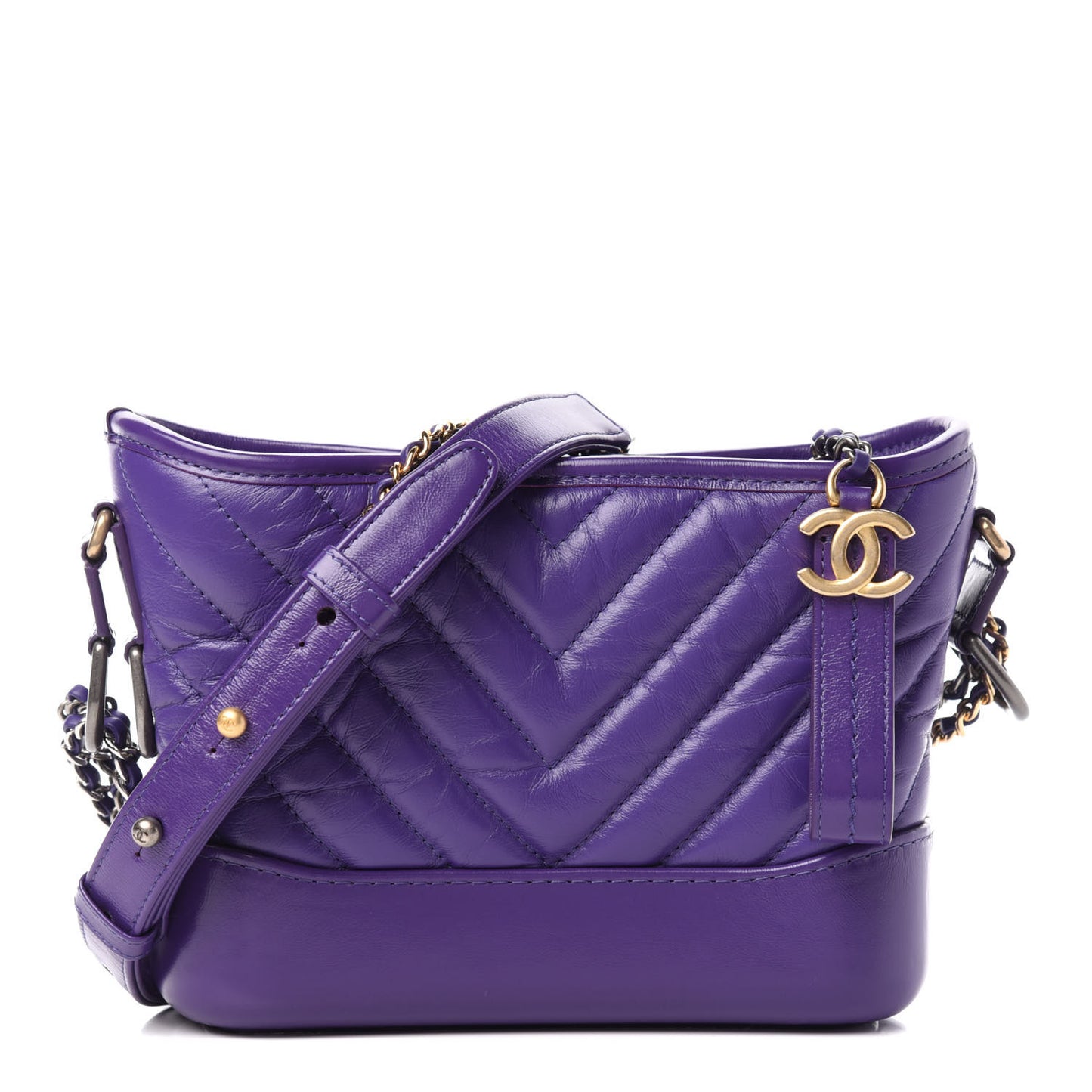 Aged Calfskin Chevron Quilted Small Gabrielle Hobo Purple