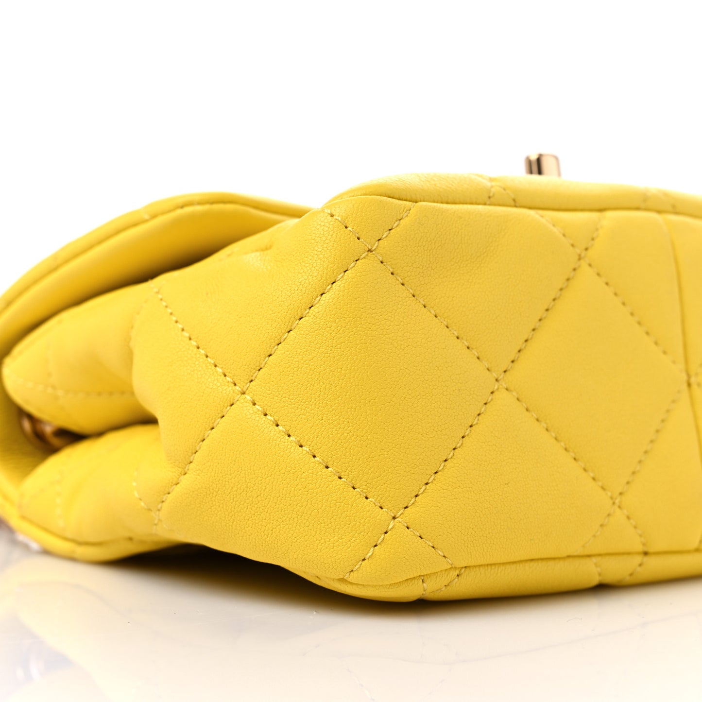 Lambskin Metal Quilted Mini Top Handle Square Flap Yellow