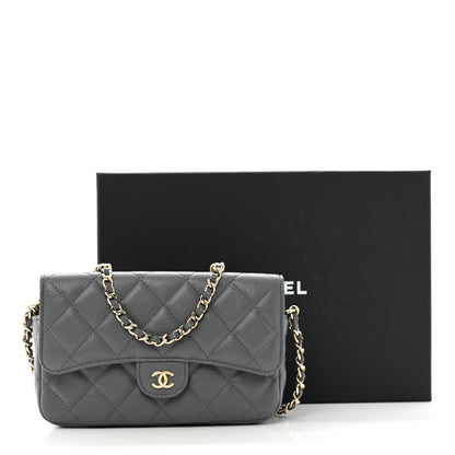 Chanel Caviar Quilted Flap Phone Holder With Chain Grey 14 of 14