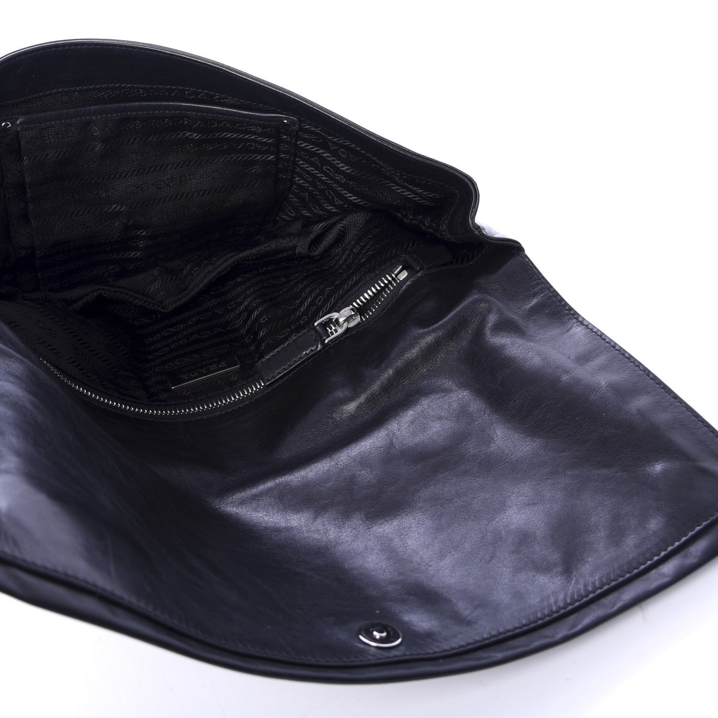 Glace Calfskin Fold Over Clutch Black