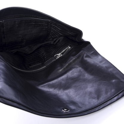 Prada Glace Calfskin Fold Over Clutch Black 5 of 7