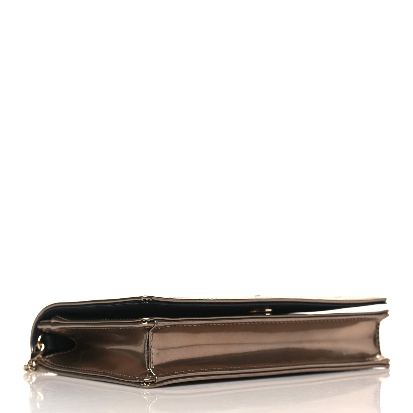 Metallic Patent Micro-Cannage Diorama Wallet on Chain Pouch Gold