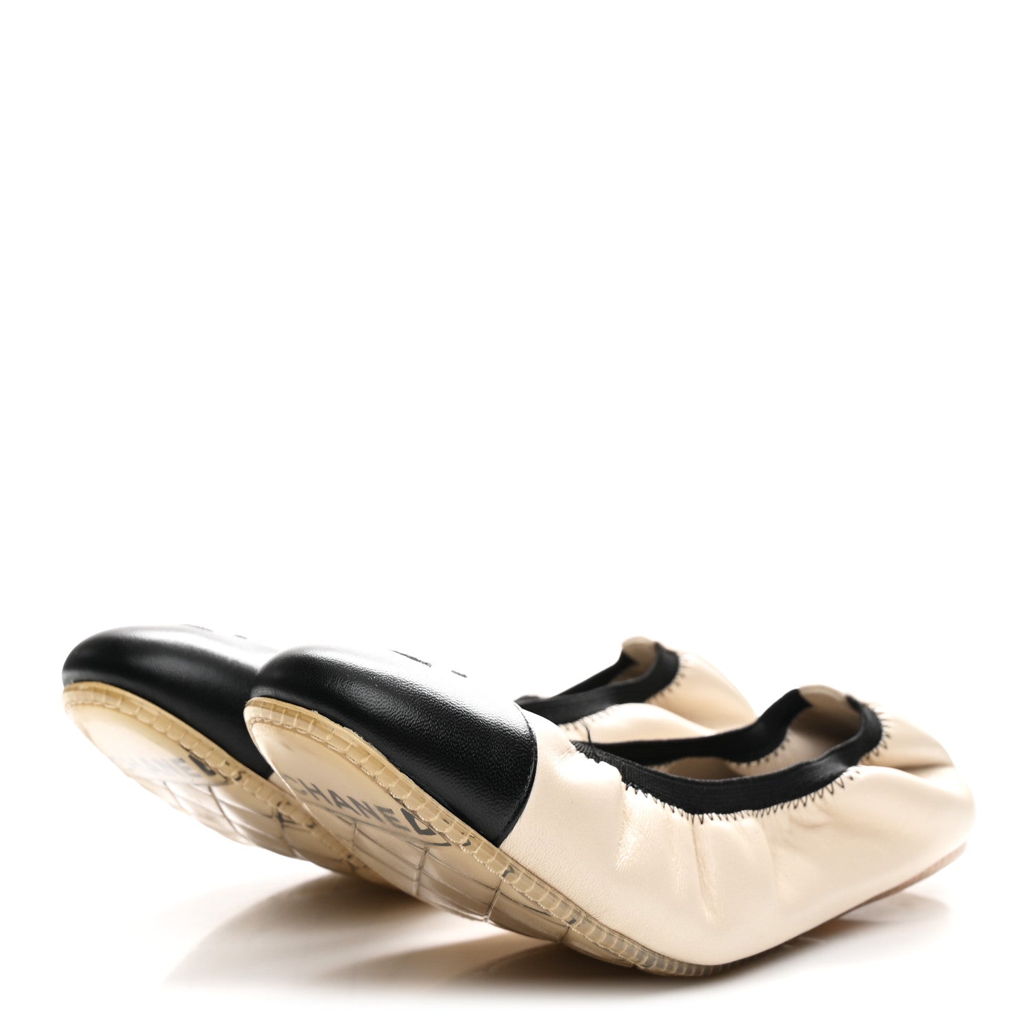 Chanel Lambskin CC Elastic Cap Toe Ballerina Flats 35 White Black 4 of 8