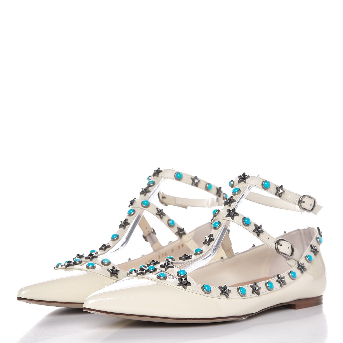 Patent Rockstud Rolling Cage Ballerina Flats 39 Ivory
