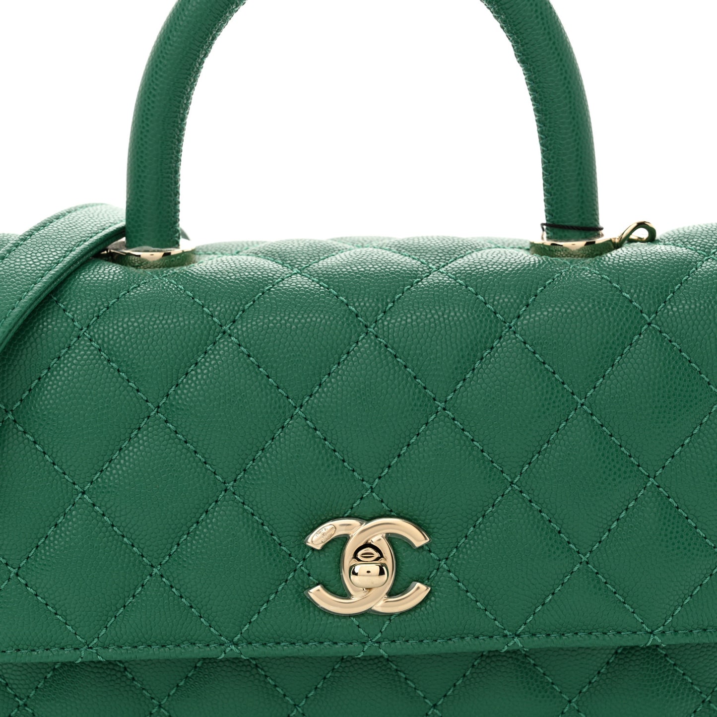 Caviar Quilted Mini Coco Handle Flap Green