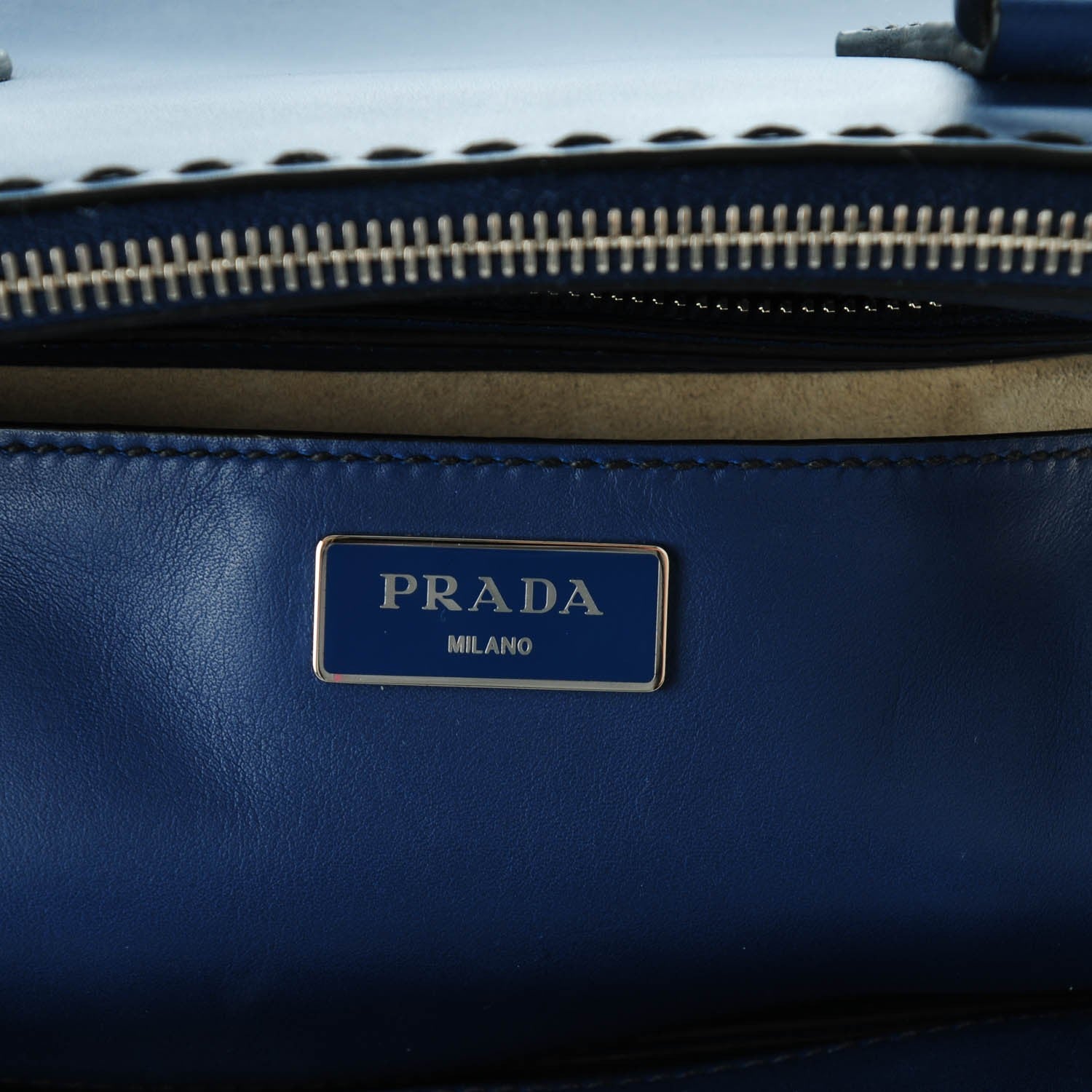 Prada City Calf Small Hand Stitched Galleria Double Zip Tote Bleuette 7 of 7