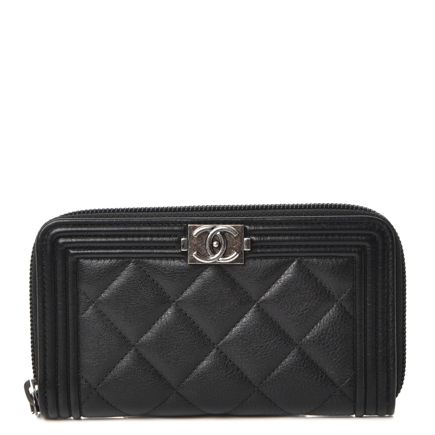 Chanel Calfskin Quilted Small Boy Zip Around Wallet Black 1 of 9