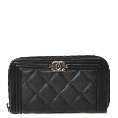 Chanel Calfskin Quilted Small Boy Zip Around Wallet Black 1 of 9
