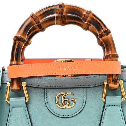 Gucci Wonka Grain Calfskin Mini Diana Tote Bag Dusty Azure Orange Fluo 8 of 10
