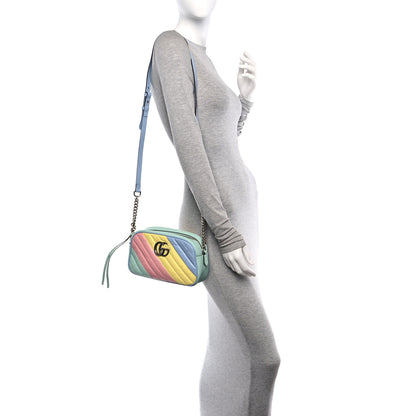 Gucci Calfskin Matelasse Diagonal Small GG Marmont Chain Shoulder Bag Multicolor Pastel 2 of 10