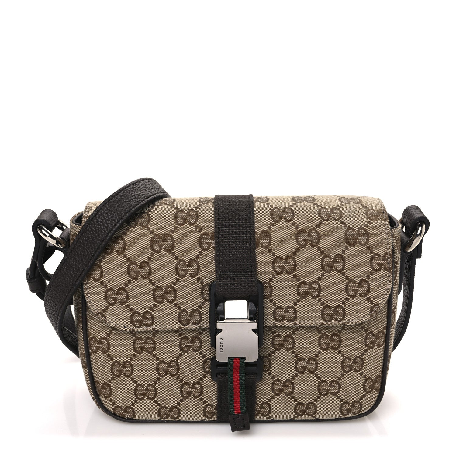 Gucci GG Supreme Monogram Textured Dollar Calfskin Mini Ophidia Buckle Shoulder Bag Beige Ebony New Acero 1 of 10