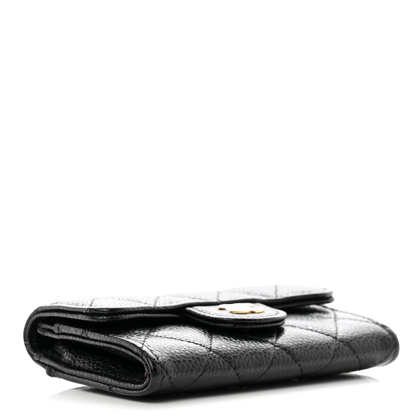 Caviar Quilted Flap Card Holder Wallet Black