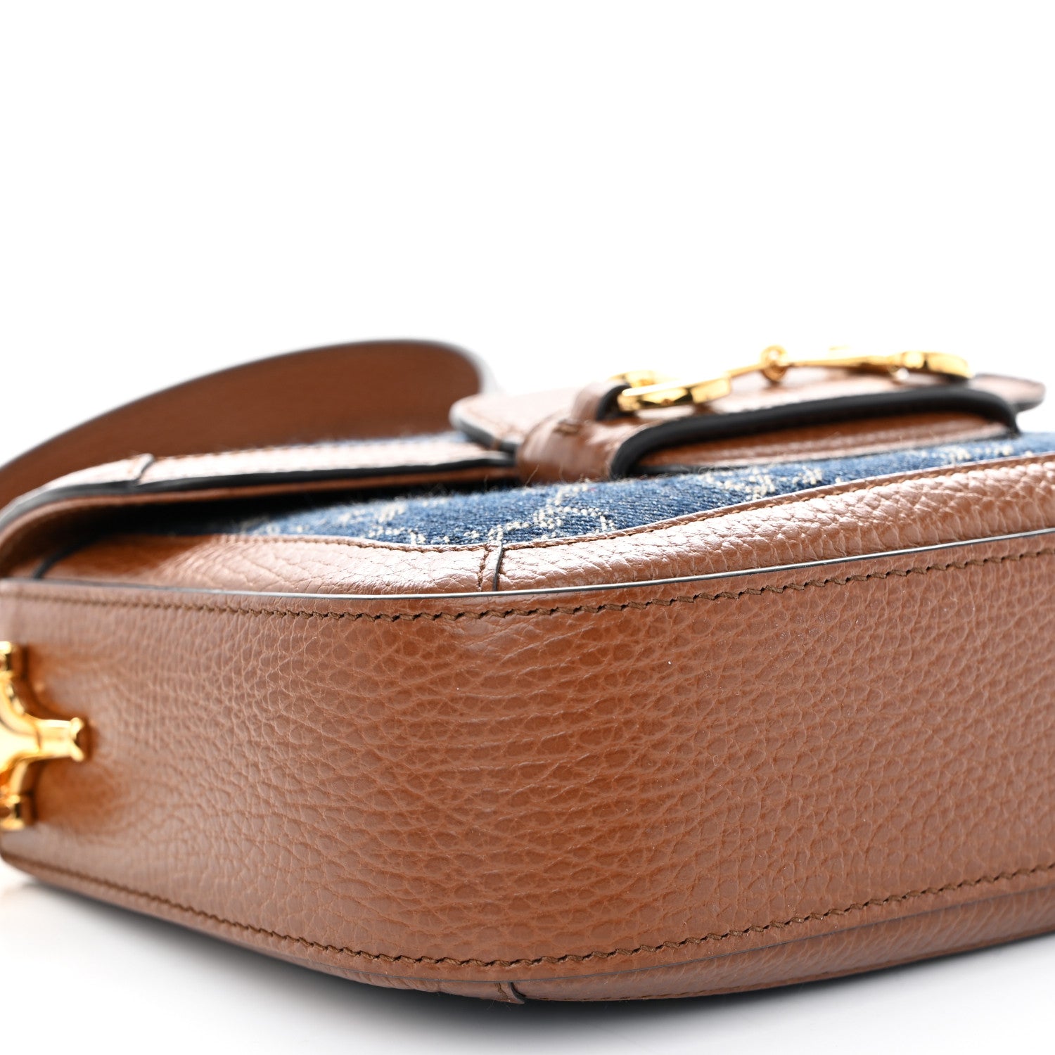 Gucci New Denim GG Monogram Dollar Calfskin Web Mini Horsebit 1955 Shoulder Bag Blue Tea Cuir Epilog 9 of 10