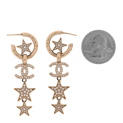 Chanel Crystal CC Star Long Drop Earrings Gold 2 of 5
