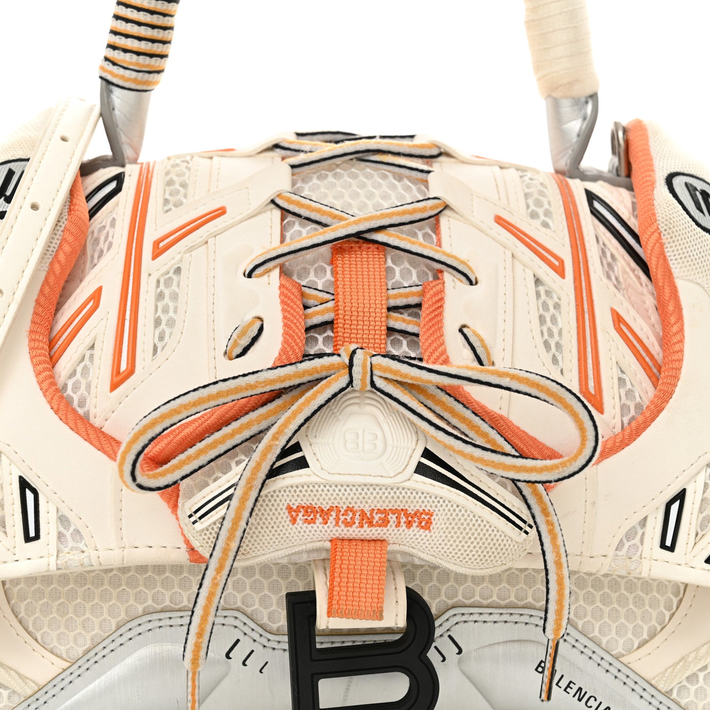 Faux Calfskin Fabric Glow In The Dark Small Sneakerhead Top Handle Bag White Orange