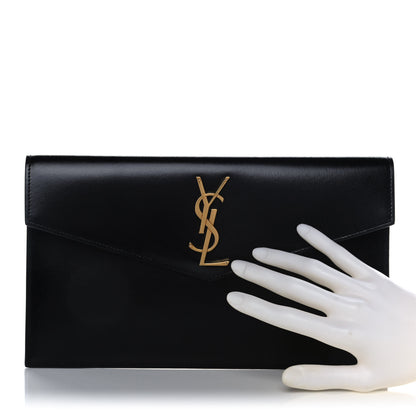 Saint Laurent Smooth Shiny Calfskin Monogram Uptown Pouch Black 3 of 12