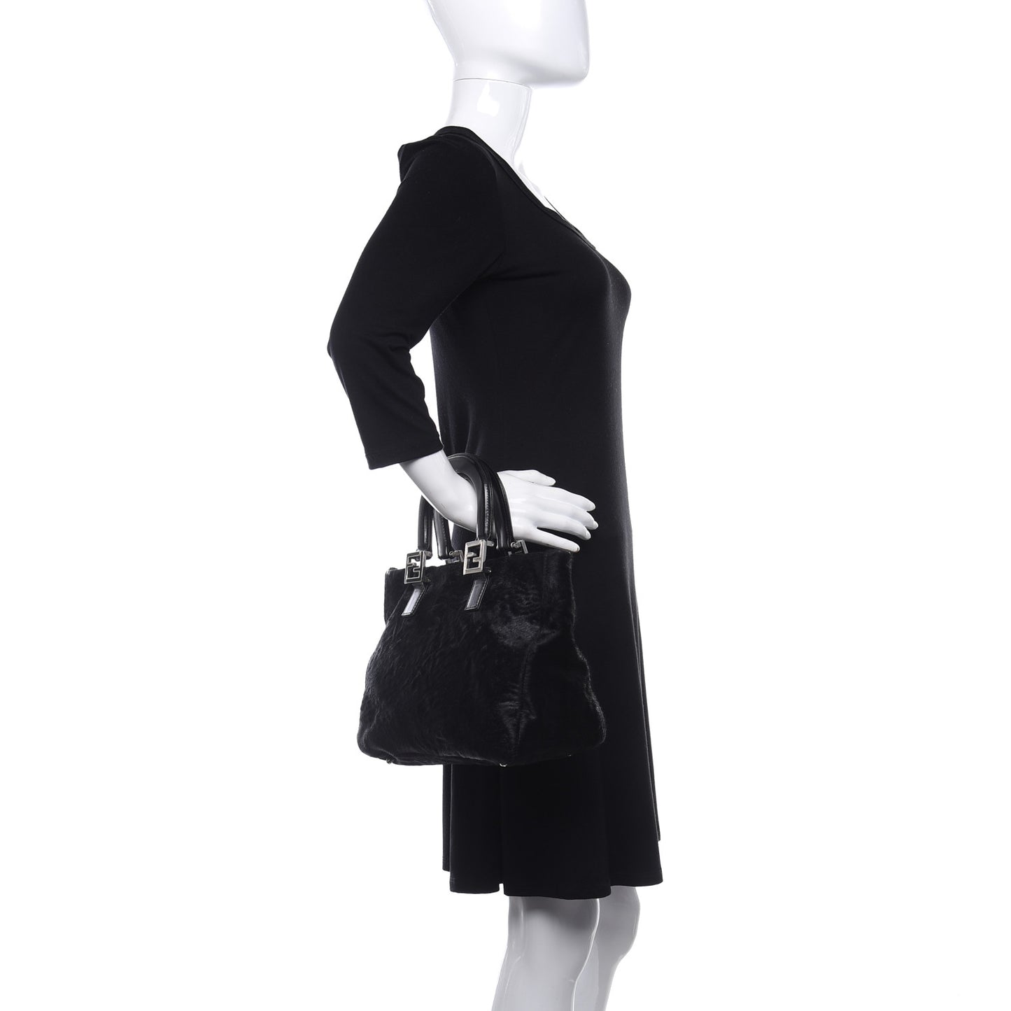 Calf Hair Small FF Tote Black