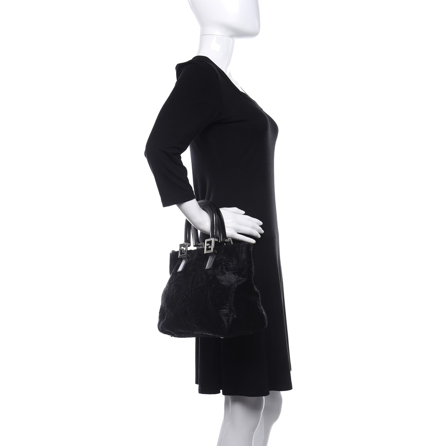 Fendi Calf Hair Small FF Tote Black 2 of 14