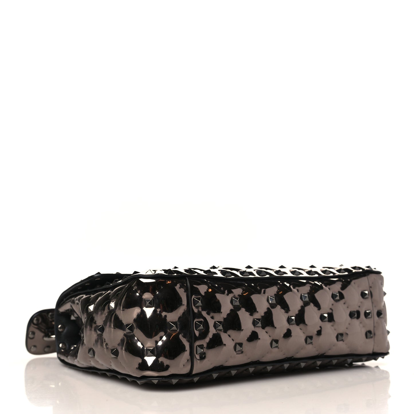 Metallic Patent Medium Rockstud Spike Shoulder Bag Rutenio