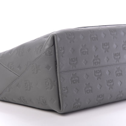 MCM Calfskin Ottomar Monogram Medium Klara Top Zip Tote Charcoal 7 of 9