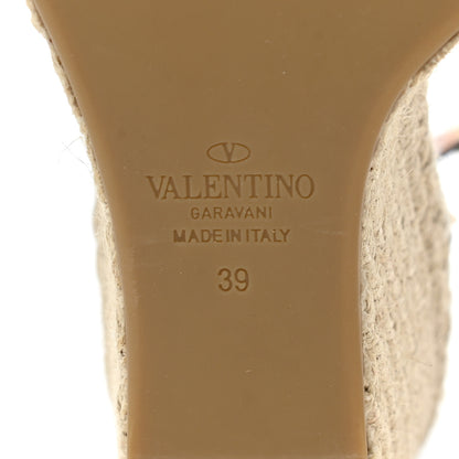 Valentino Garavani Grained Calfskin Rockstud Ankle Strap Espadrille 15/105mm Wedge Sandals 39 Black Light Cuir Natural 6 of 9