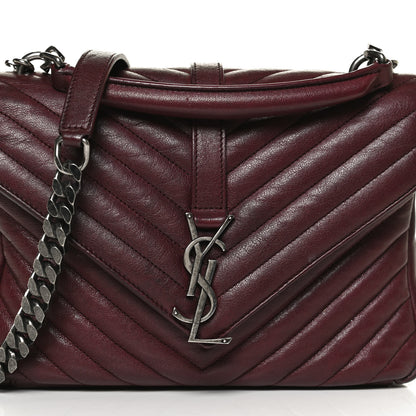 Saint Laurent Sheepskin Matelasse Chevron Monogram Medium College Bag Rouge Legion 8 of 12