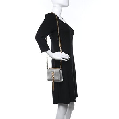 Saint Laurent Metallic Calfskin Small Classic Monogram Kate Tassel Satchel Silver 2 of 9